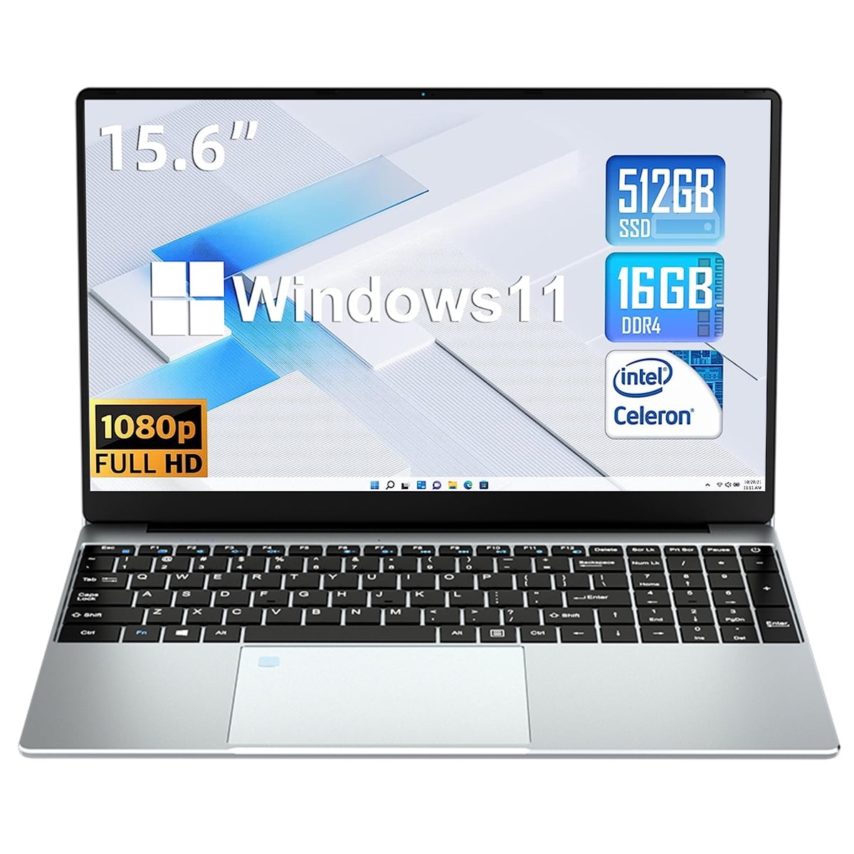 KUU Yepbook Computer 15.6 inch Windows 11 Pro Laptop with 16GB RAM 512GB SSD, Intel Celeron Processor and Backlit Keyboard - Great for Everyday Use